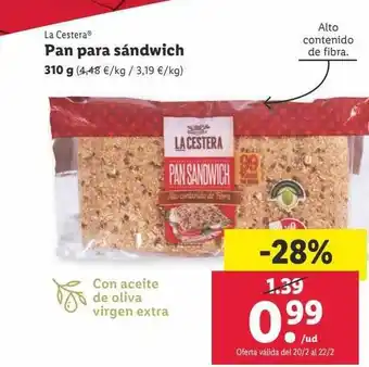 Lidl La cestera pan para sándwich oferta