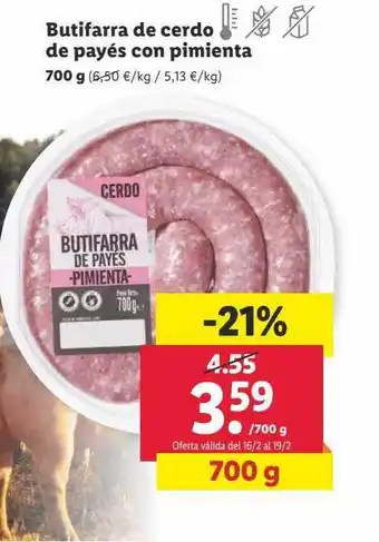 Lidl Butifarra de cerdo de payés con pimienta oferta