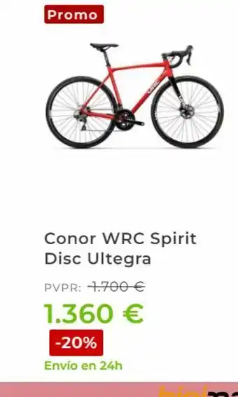 Bicimarket.com Promo conor wrc spirit disc ultegra pvpr: 1.700 € 1.360 € -20% envío en 24h oferta