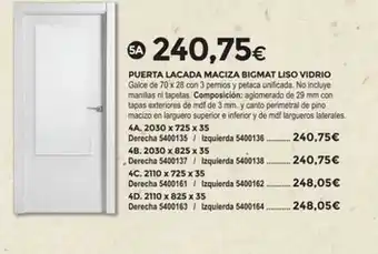 Puerta lacada maciza bigmat liso vidrio