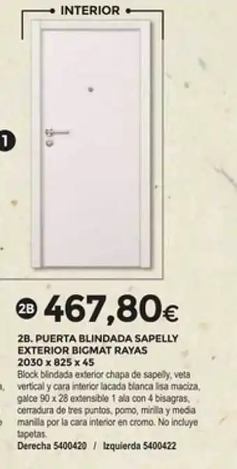 Puerta blindada sapelly exterior bigmat rayas 2030 x 825 x 45
