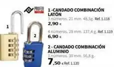 Coferdroza Profer 1-candado combinación latón 3 números. 21 mm, 48,5g. ref. 1.118 2,90 € 4 números. 28 mm. 137.4g. ref. 1.119 6,90€ 2 oferta