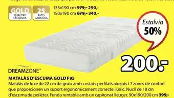 JYSK Dreamzone Matalas D'Escuma Gold F95 90x190/200 cm oferta
