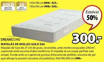 JYSK Dreamzone Matalás De Molles Gold S60 90x190/200cm oferta