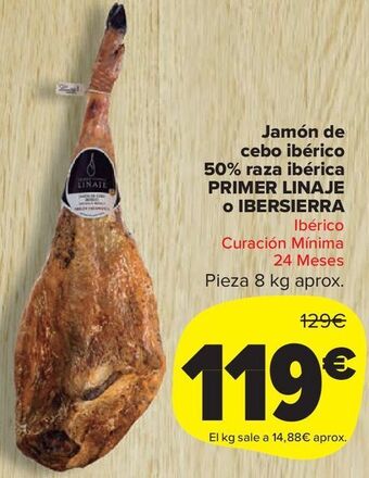Carrefour Market Jamón de cebo ibérico 50% raza ibérica primer linaje o ibersierra oferta