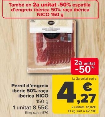Carrefour Jamón de cebo ibérico 50% raza ibérica nico oferta