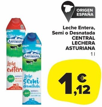Carrefour Market Leche entera, semi o desnatada central lechera asturiana oferta