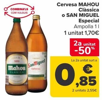 Carrefour Cerveza mahou clásica o san miguel especial oferta