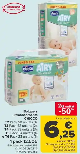 Carrefour Pañales ultra absorbente chicco t2, t3, t4, t5 o t6 oferta