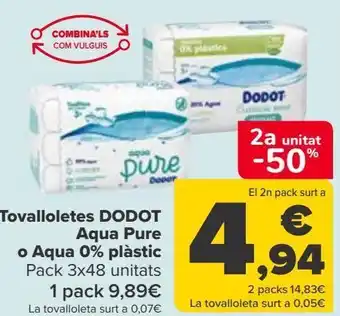 Carrefour Toallitas dodot aqua pure o aqua 0% plásico oferta