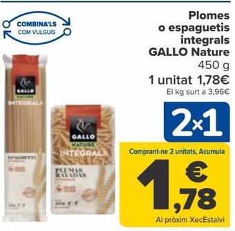 Carrefour Plumas o spaguettis integrales gallo nature oferta