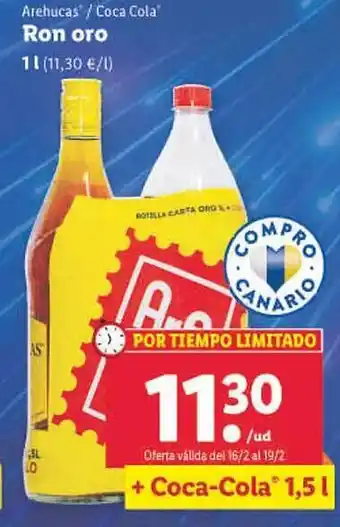 Lidl Arehucas coca cola ron oro oferta