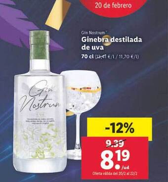 Lidl Gin nostrum ginebra destilada de uva oferta