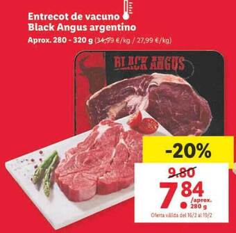 Lidl Entrecot de vacuno black angus argentino oferta