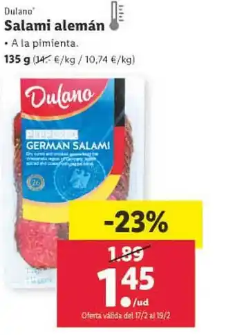 Lidl Dulano salami alemán oferta