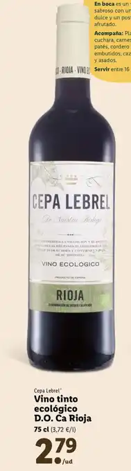 Lidl Cepa Lebrel Vino Tinto Ecológico D.O. Ca Rioja oferta