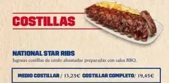 Foster's Hollywood Costillas national star ribs jugosas costillas de cerdo ahumadas preparadas con salsa bbq. medio costillar/ 13,25€ costill oferta