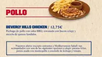 Foster's Hollywood Pollo beverly hills chicken / 12,75 € pechuga de pollo con salsa bbq, coronada con bacon crispy y mezcla de quesos fundidos oferta