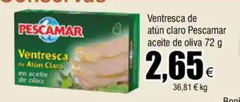 FROIZ Ventresca De Atún Claro Pescamar Aceite de Oliva 72g oferta