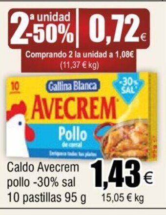 FROIZ Caldo Avecrem Pollo -30% Sal 10 Pastillas 95g oferta