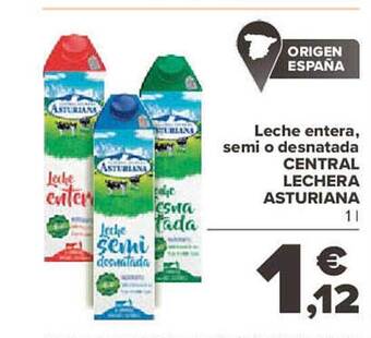 Carrefour Leche entera semi o desnatada central lechera asturiana oferta