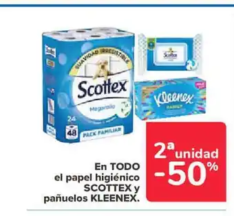 Carrefour El papel higiénico scottex y pañuelos kleenex oferta