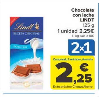 Carrefour Chocolate con leche lindt oferta