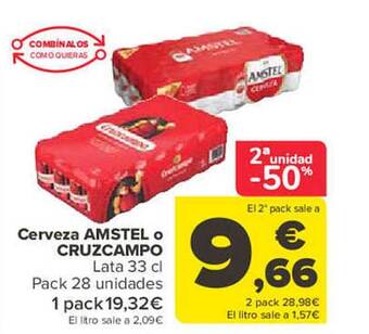 Carrefour Cerveza amstel o cruzcampo oferta