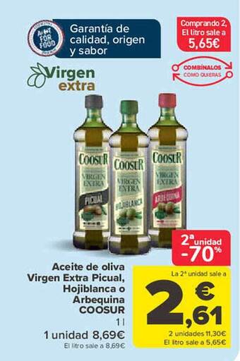 Carrefour Aceite de oliva virgen extra picual, hojiblanca o arbequina coosur oferta