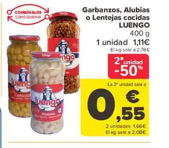 Carrefour Garbanzos, alubias o lentejas cocidas luengo oferta