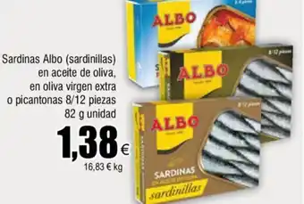 FROIZ Sardinas Albo (Sardinillas) En aceite De Oliva En Oliva Virgen extra O Picantonas 8/12 Piezas 82 G Unidad oferta