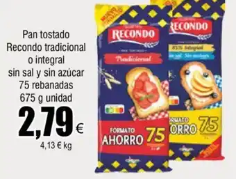 FROIZ Pan Tostado Recondo Tradicional O Integral sin Sal Y Sin Azúcar 75 Rebandas 675 G Unidad oferta