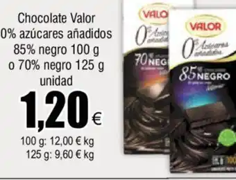 FROIZ Chocolate Valor 0% Azúcares Añadidos 85% Negro 100g o 70% Negro 125 g unidad oferta
