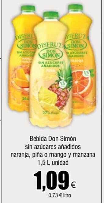 FROIZ Bebida Don Simón Sin Azúcares Añadidos Naranja Pina O Mango Y Manzana 1,5 L Unidad oferta