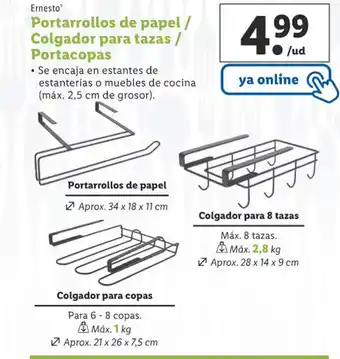 Lidl Ernesto Portarrollos de Papel/ Colgador Para Tazas/ Portacopas oferta