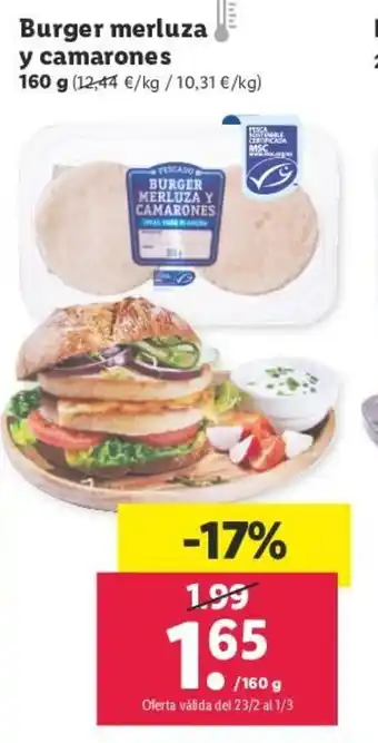 Lidl Burger Merluza y Camarones 160g. oferta