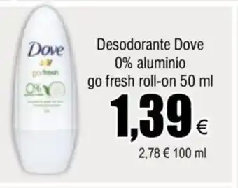 FROIZ Desodorante Dove 0% Aluminio Go Fresh roll-On 50 ml oferta