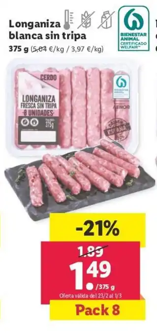 Lidl Longaniza Blanca Sin Tripa 375g. oferta