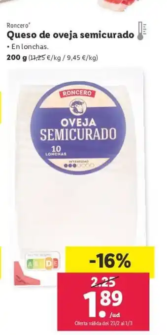 Lidl Roncero Queso De Oveja Semicurado 200 g. oferta