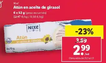 Lidl Atún en Aceite de Girasol 6x52 g. oferta