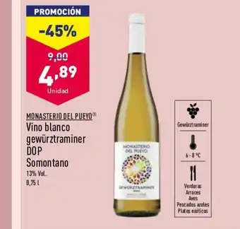 ALDI Monasterio Del Pueyo Vino Blanco Gewürtztraminer DOP Somontano oferta