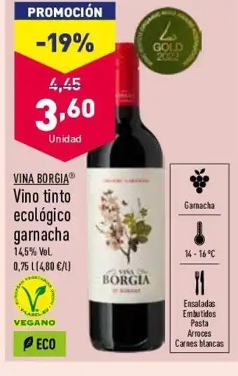 ALDI Vina Borgia Vino Tinto Ecológico Garnacha oferta