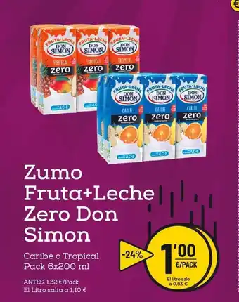 AhorraMas Zumo Fruta+Leche Zero Don Simon 6x200ml oferta