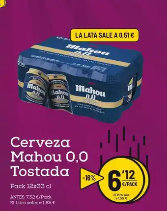 AhorraMas Cerveza Mahou 0.0 Tostada 12x33cl oferta
