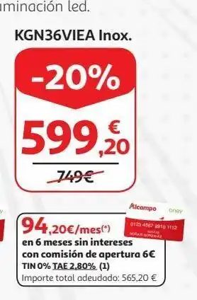 Alcampo Frigorífico combi bosch oferta