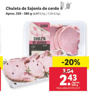 Lidl Chuleta De Sajonia De Cerdo oferta