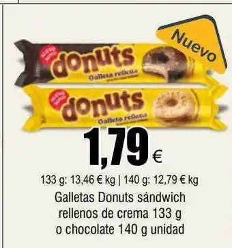 FROIZ Galletas donuts sándwich rellenos de crema o chocolate unidad oferta