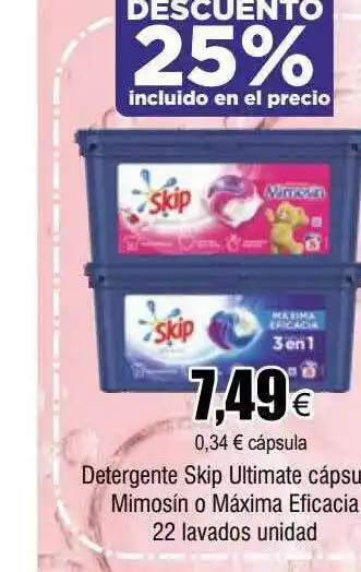 FROIZ Detergente skip ultimate cápsula mimosín o máxima eficacia 22 lavados oferta