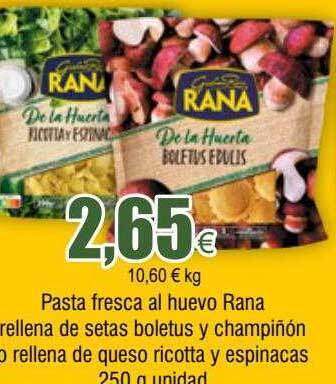 FROIZ Pasta fresca al huevo rana rellena de setas boletus y champiñón o rellena de queso ricotta y espinacas oferta