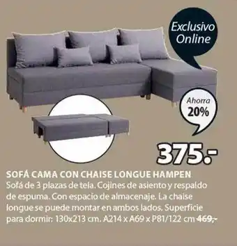 JYSK Sofa cama con chaise longue hampen oferta